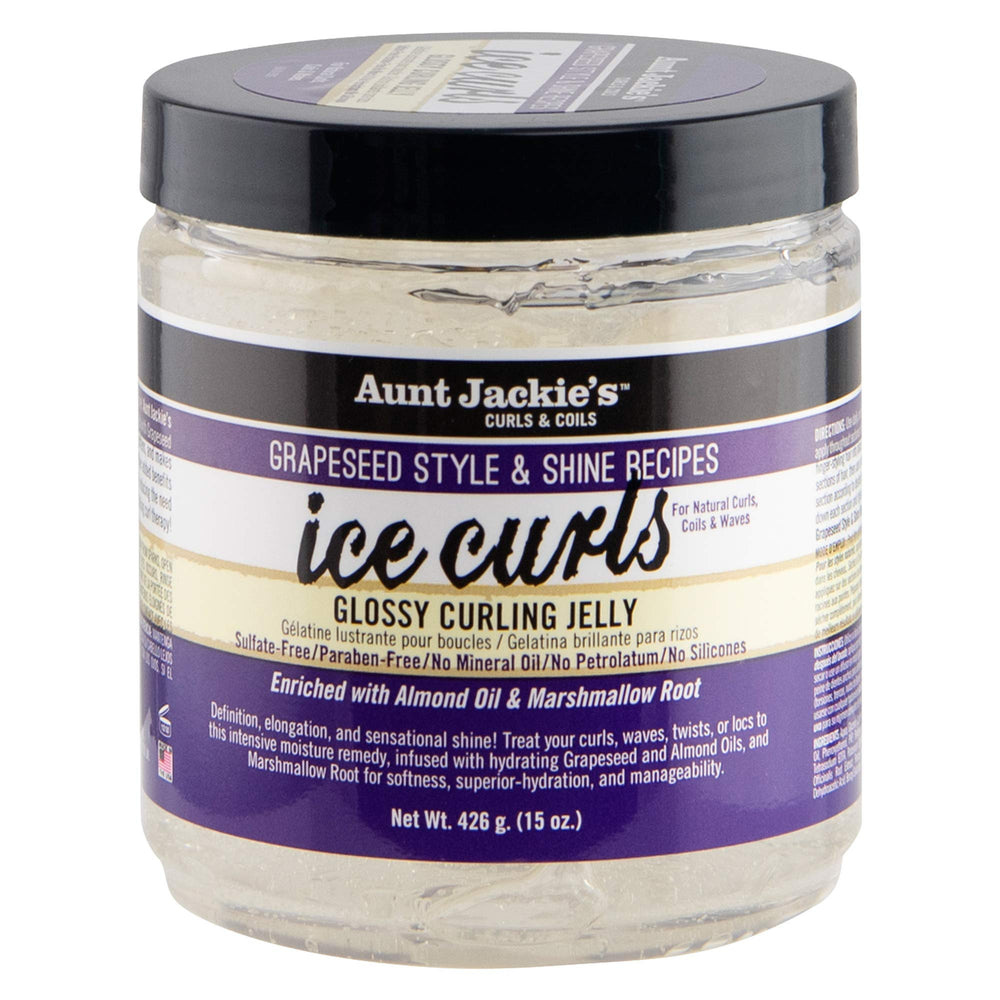 Aunt Jackie's Gel para rizos Brillantes; botella visible para definición y brillo