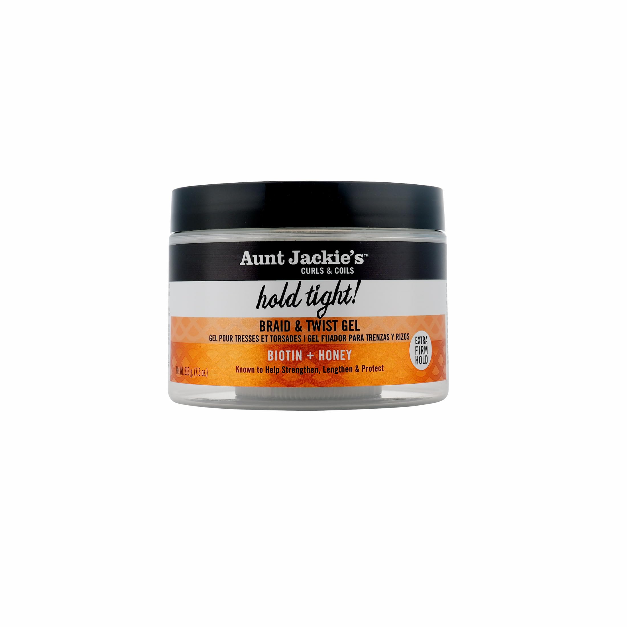Aunt Jackie's Hold Tight Gel para trenzas y torcidos aporta control y brillo suave.