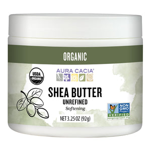 Aura Cacia Manteca de Karité Orgánica, envase para cuidado nutritivo de la piel.
