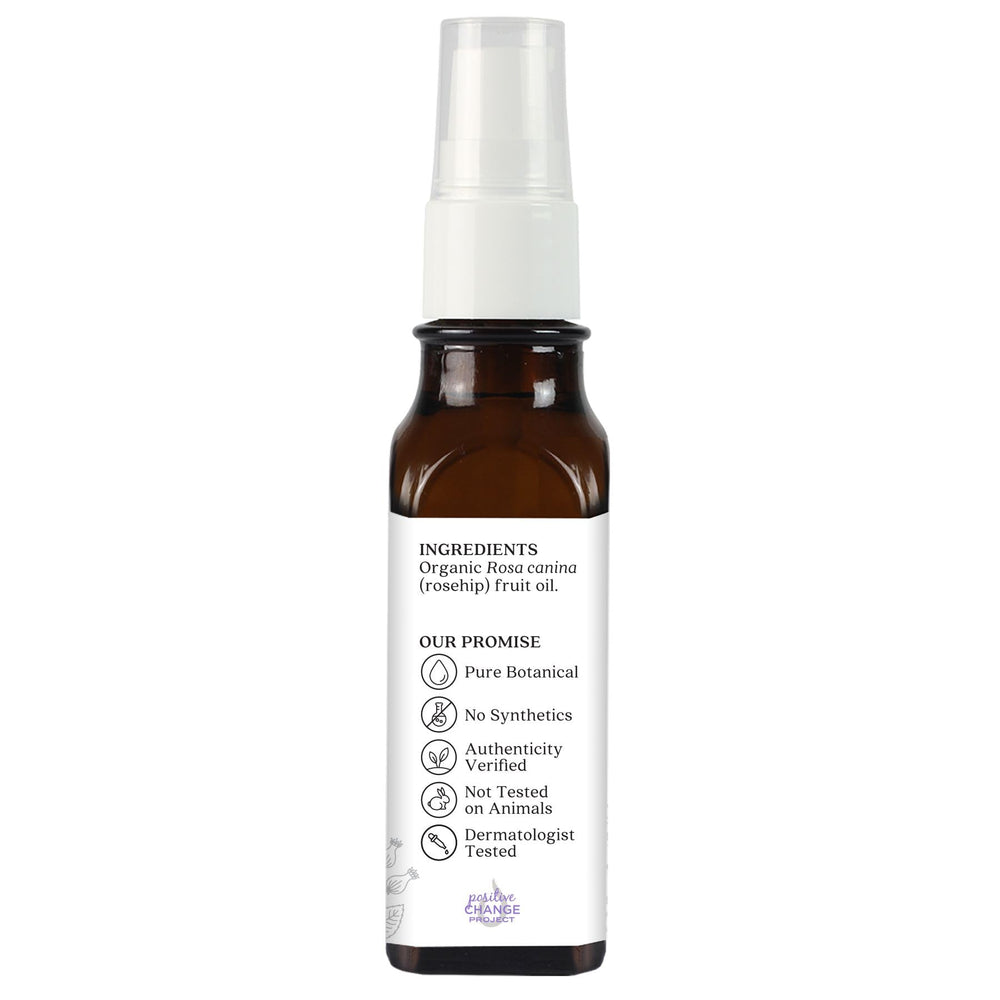 Textura sedosa del aceite rosa mosqueta Aura Cacia para el rostro.