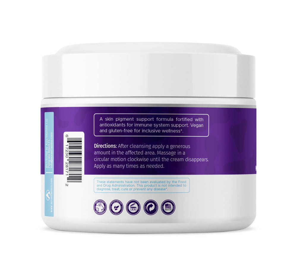 Aura Vitamins crema repigmentación natural – apoya pigmentación gradual.