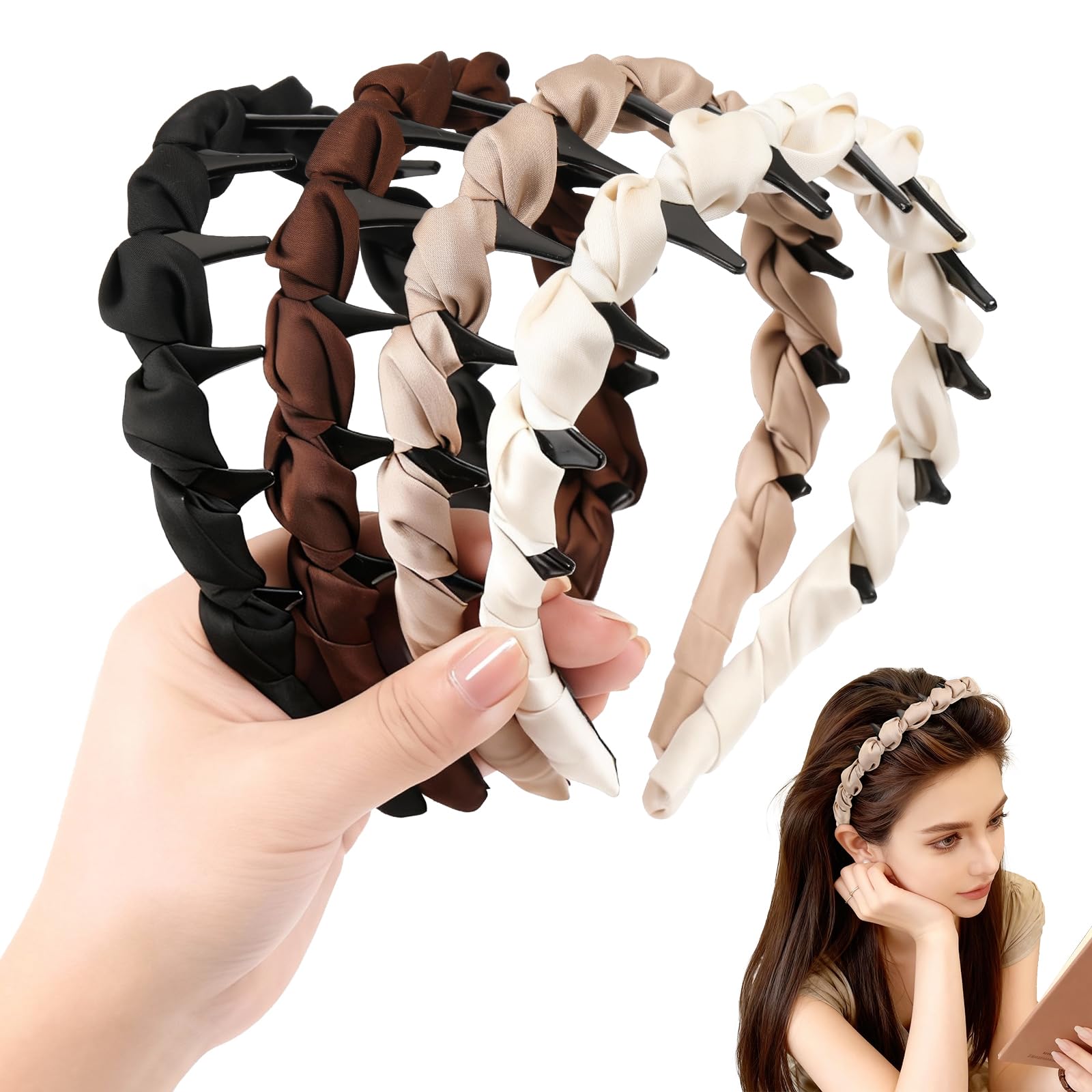 Auseibeely diadema para cabello, satin zigzag, textura suave para uso diario sin tirones.