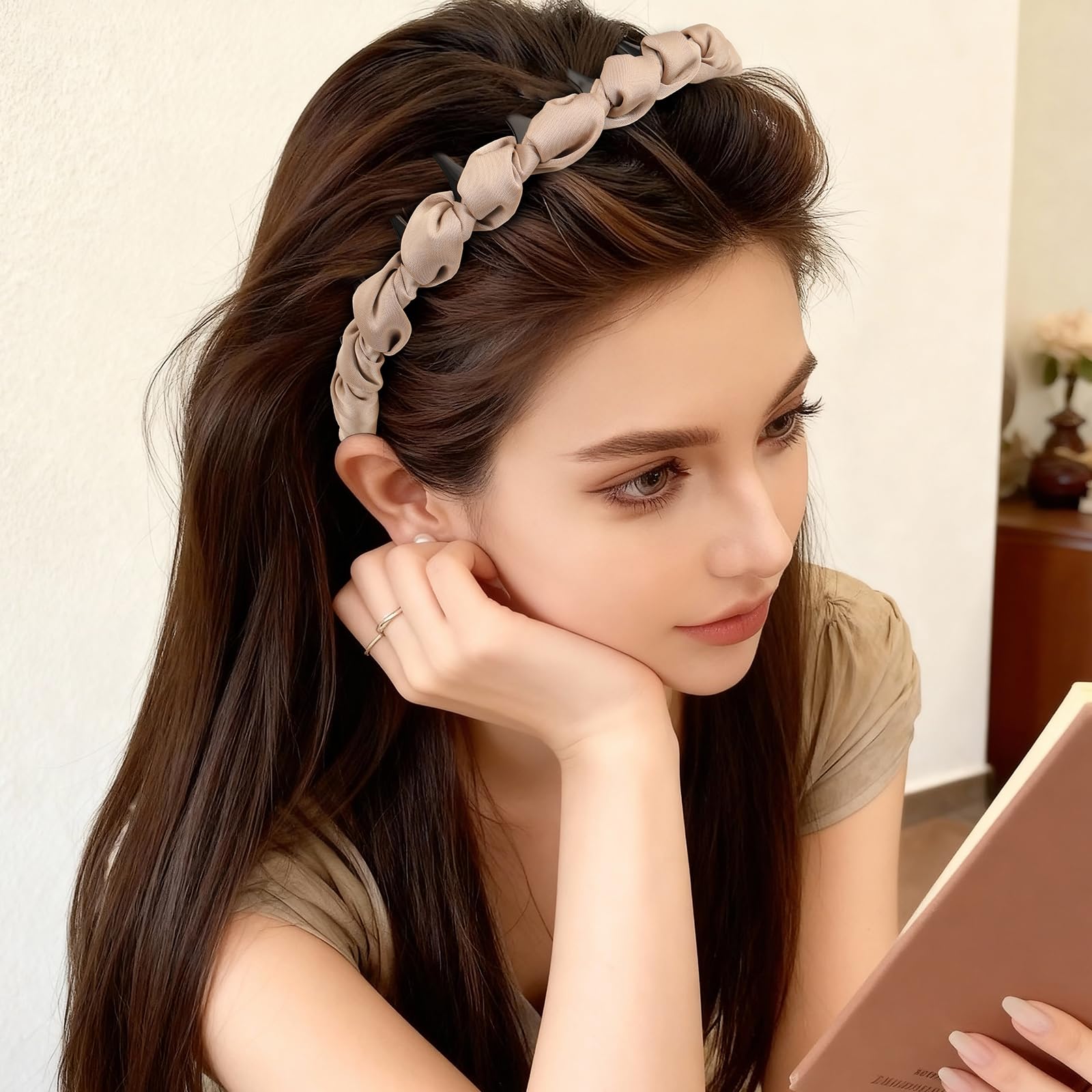 Auseibeely diadema cráneo alto dorado champán, toque elegante para fiestas y oficina.