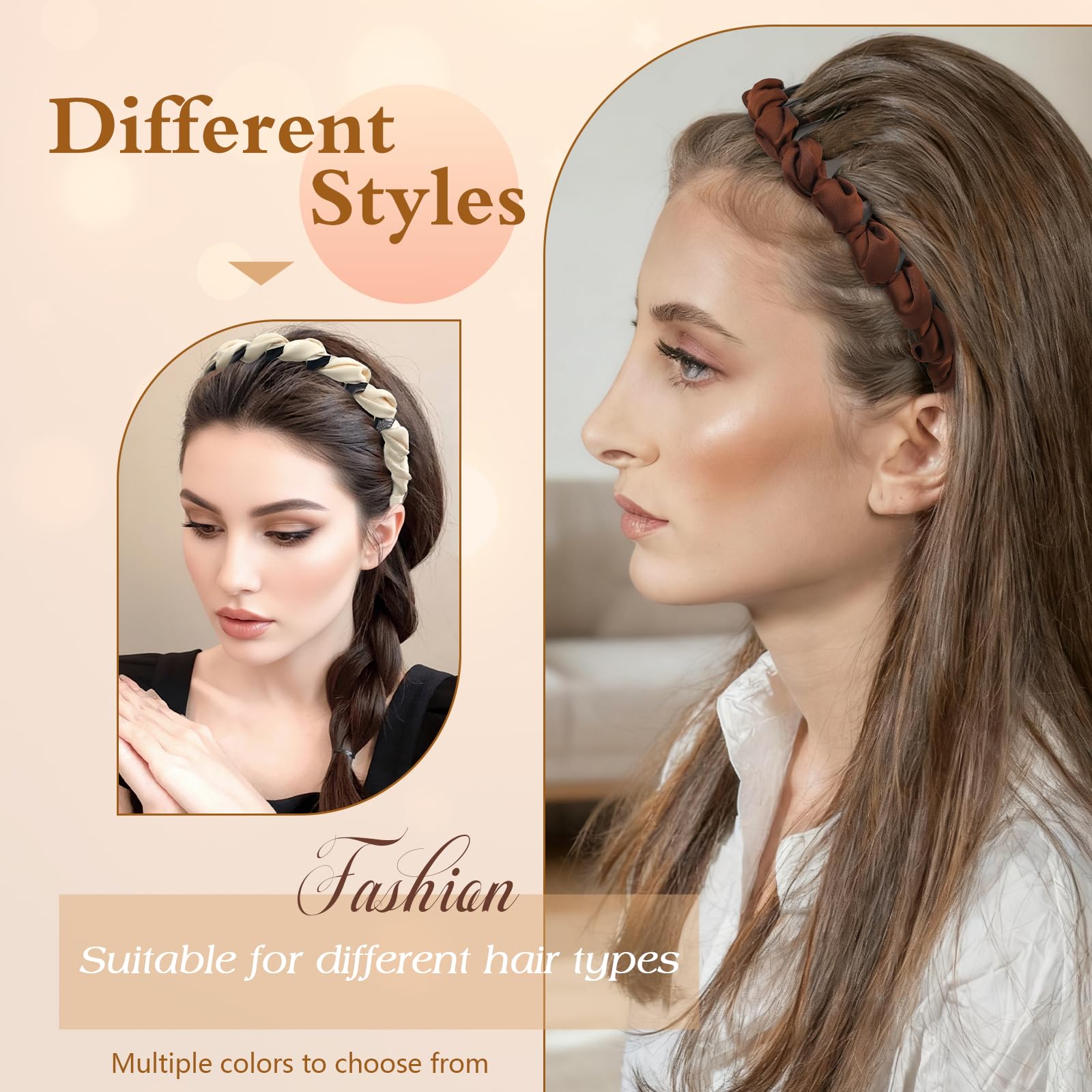 Auseibeely diadema cráneo alto marrón, estilo vintage que combina con prendas cálidas.