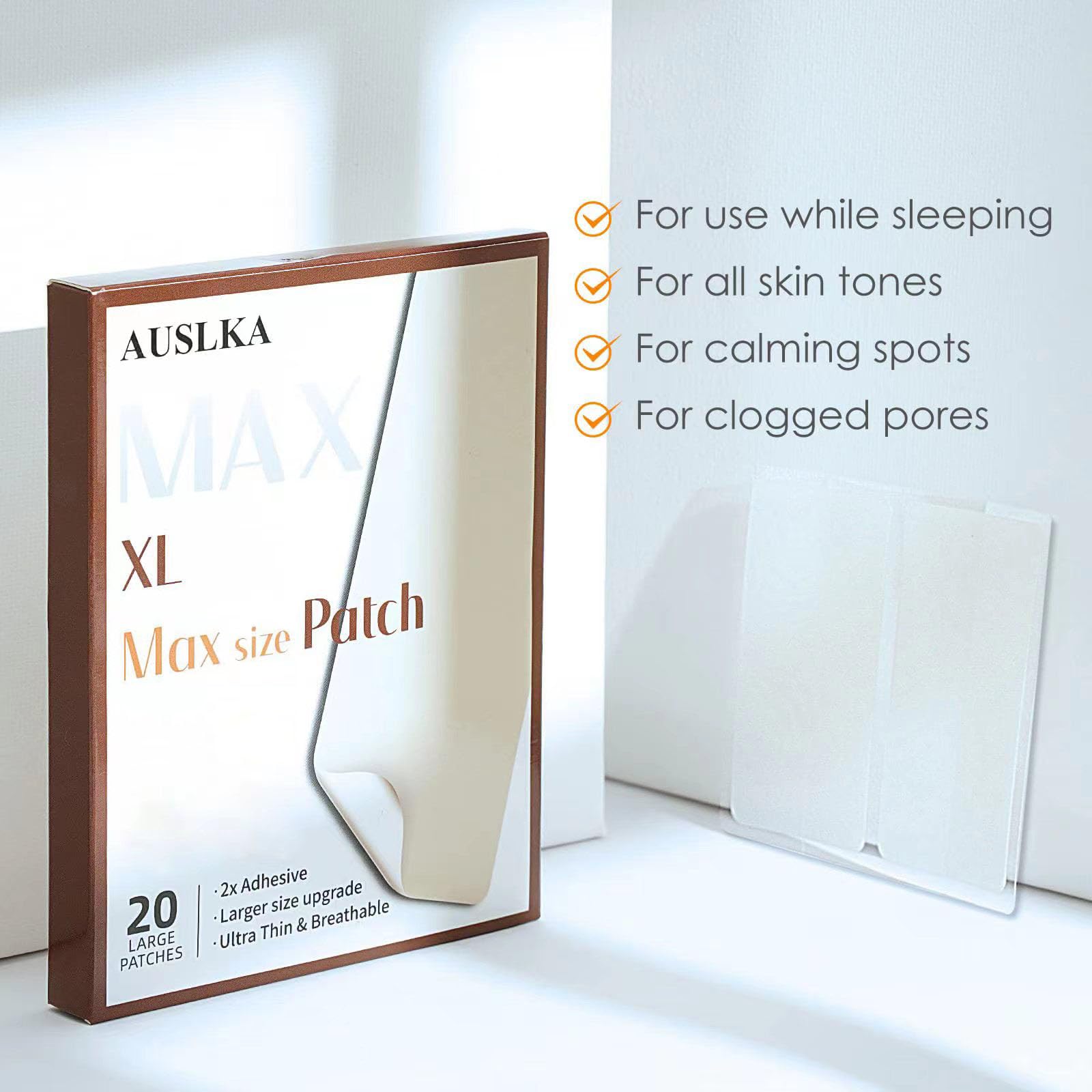 AUSLKA parche XL para mejilla, diseño contorneado que oculta la imperfección.