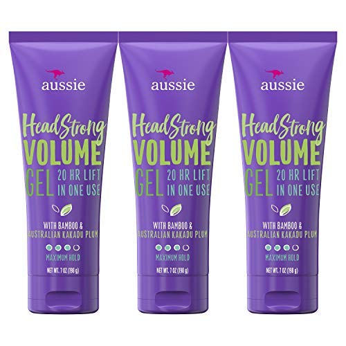 Gel para cabello Aussie, paquete triple de 7 oz para volumen y textura duradera.