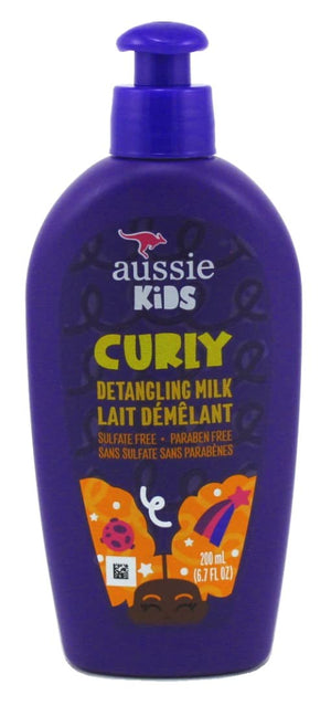Aussie Leche Desenredante para Rizos, botella visible, suaviza y desenreda rizos infantiles.
