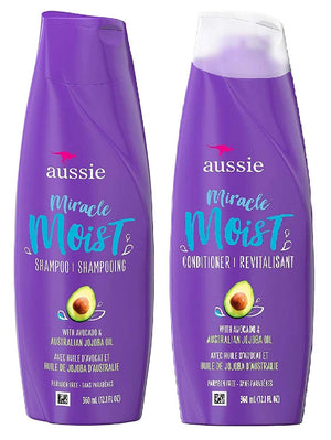 Aussie Miracle Moist Shampoo en botella, hidratación intensa para cabello seco.