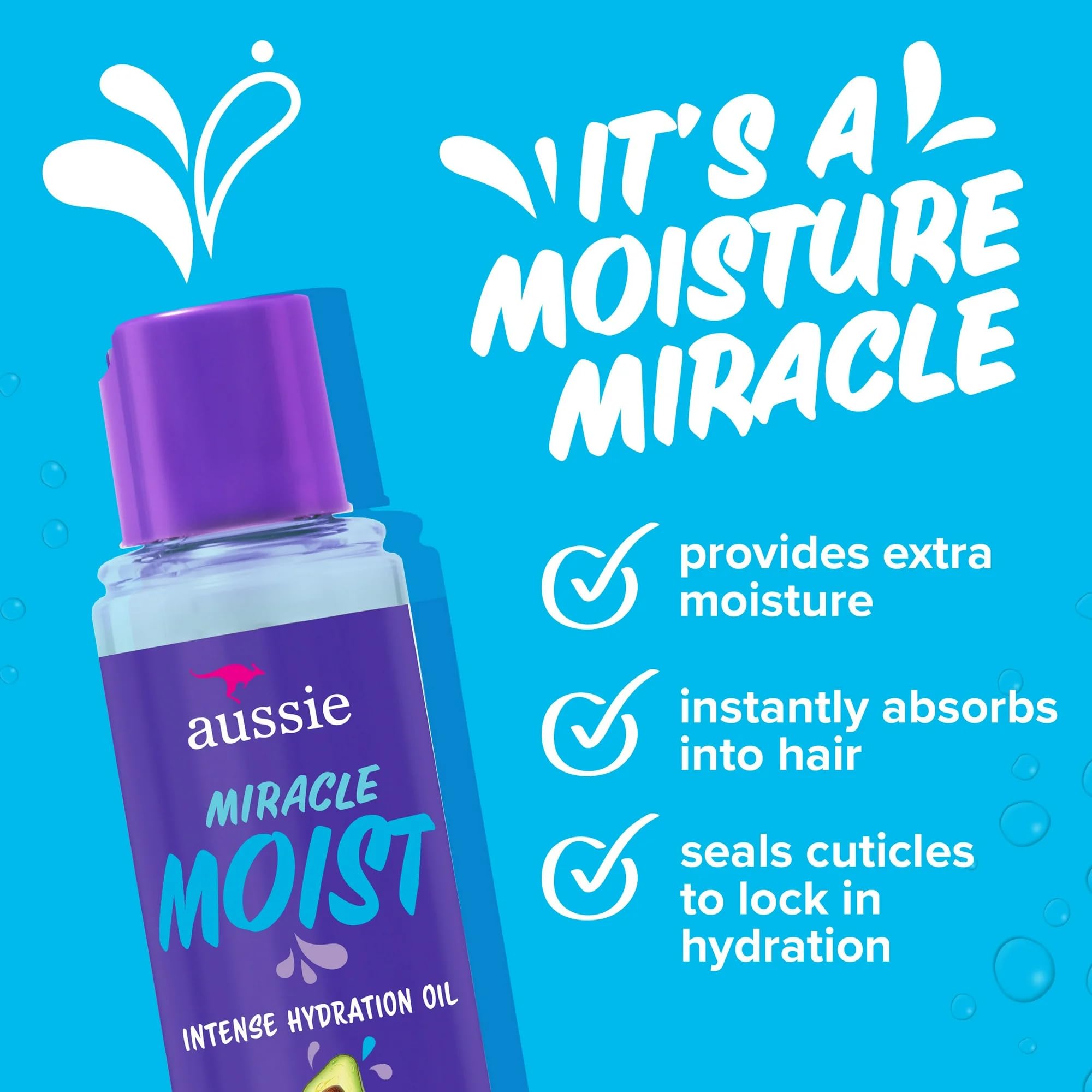Textura ligera del Aussie Miracle Moist para cabello suave y manejable.