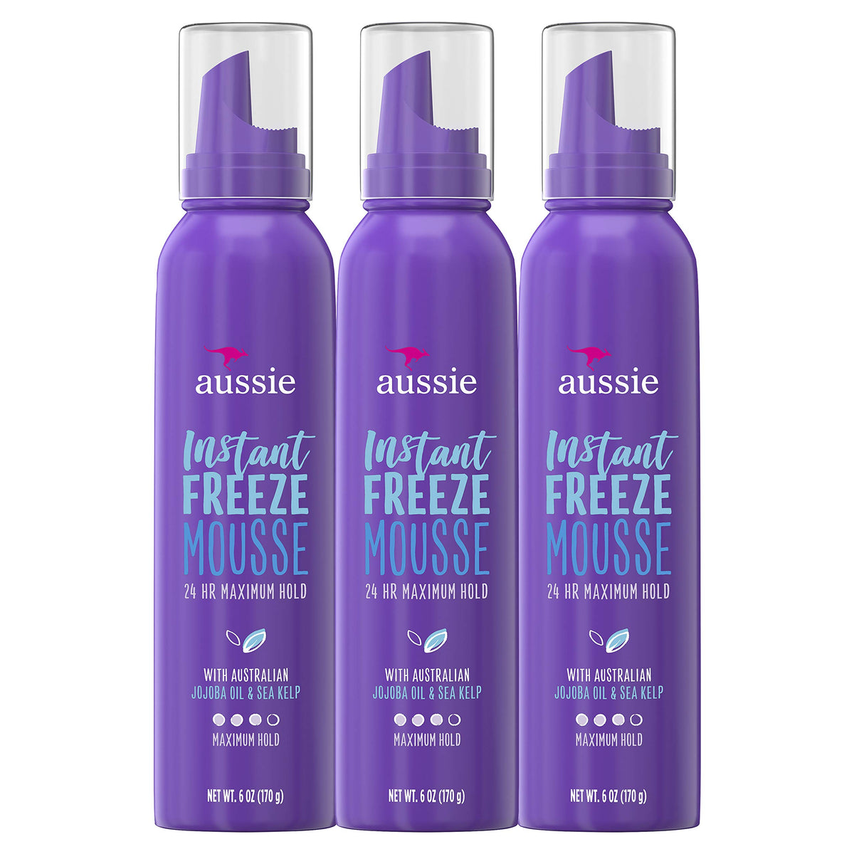 Aussie Mousse: lata de mousse con fijación instantánea para peinados duraderos.