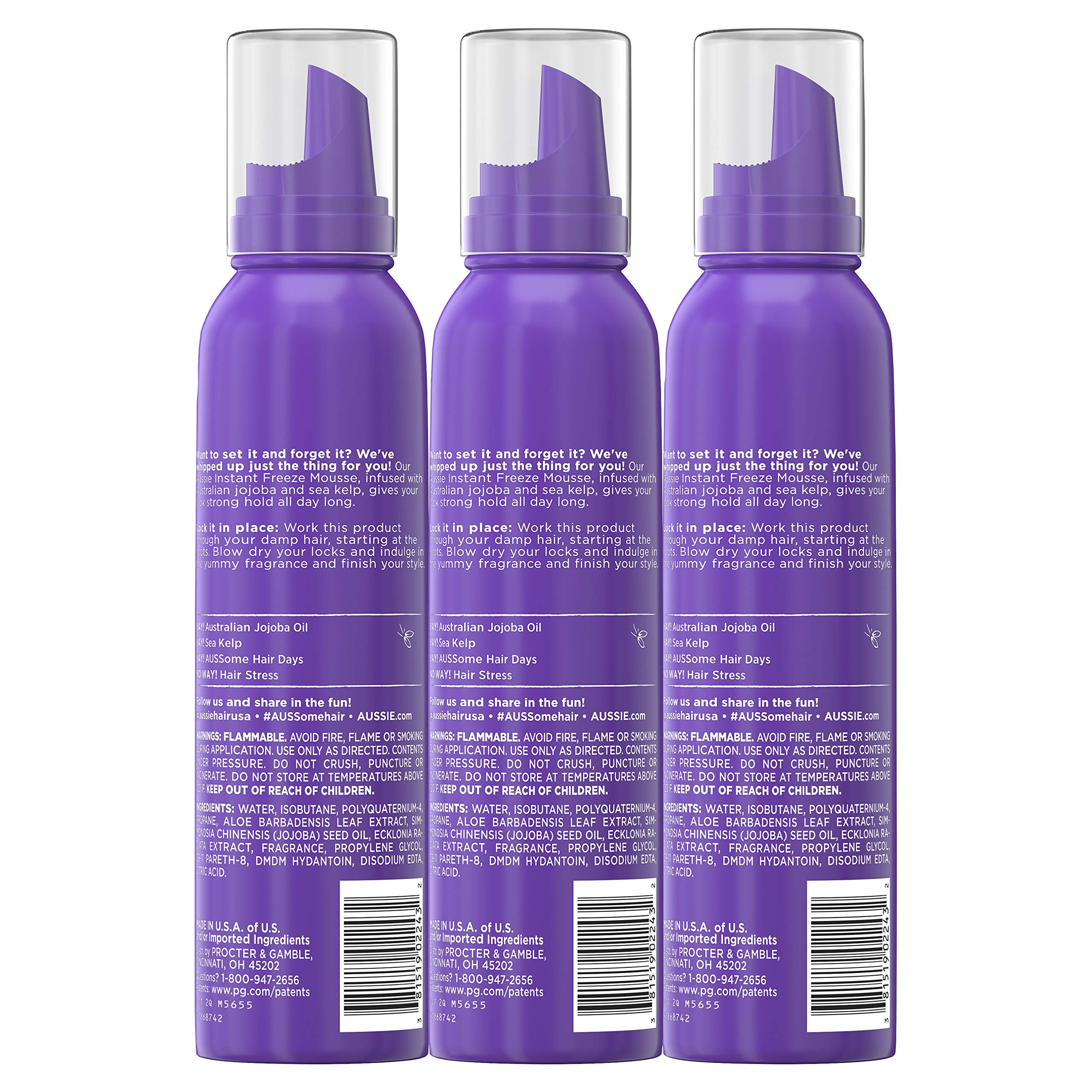 Aussie Mousse: ingredientes de jojoba y alga marina para cabello nutrido.