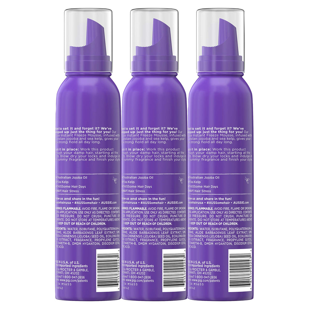 Aussie Mousse: ingredientes de jojoba y alga marina para cabello nutrido.