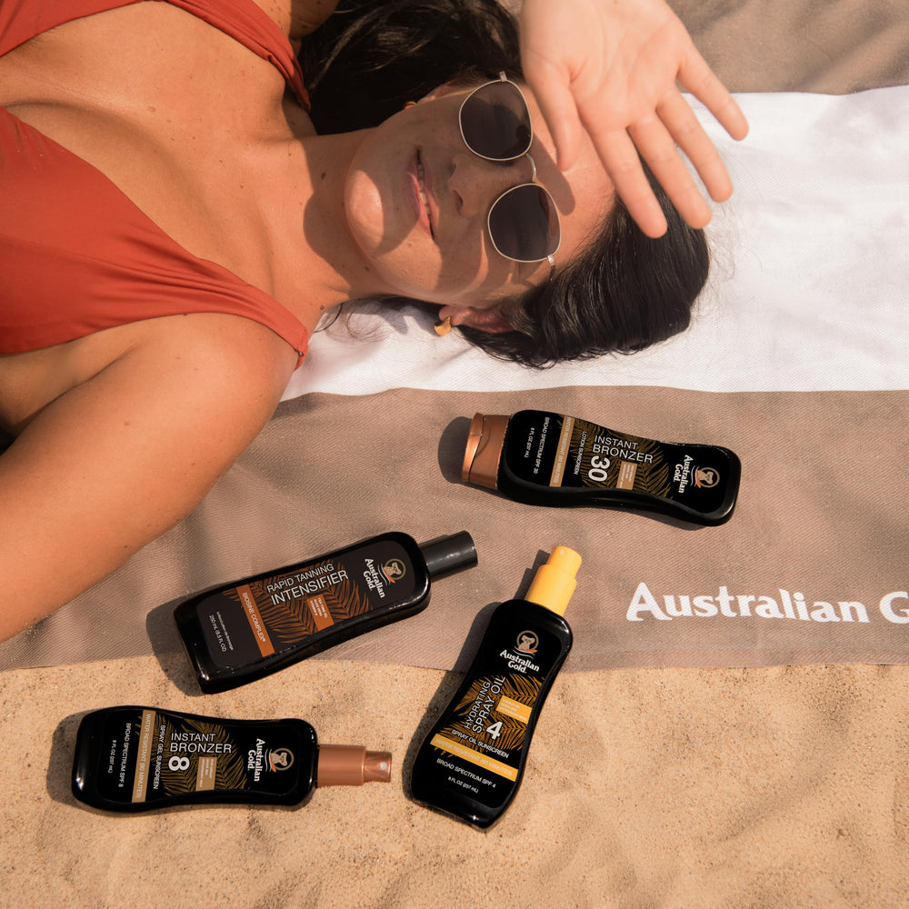 Australian Gold bronceador crema controla aplicacion y aporta tono dorado.