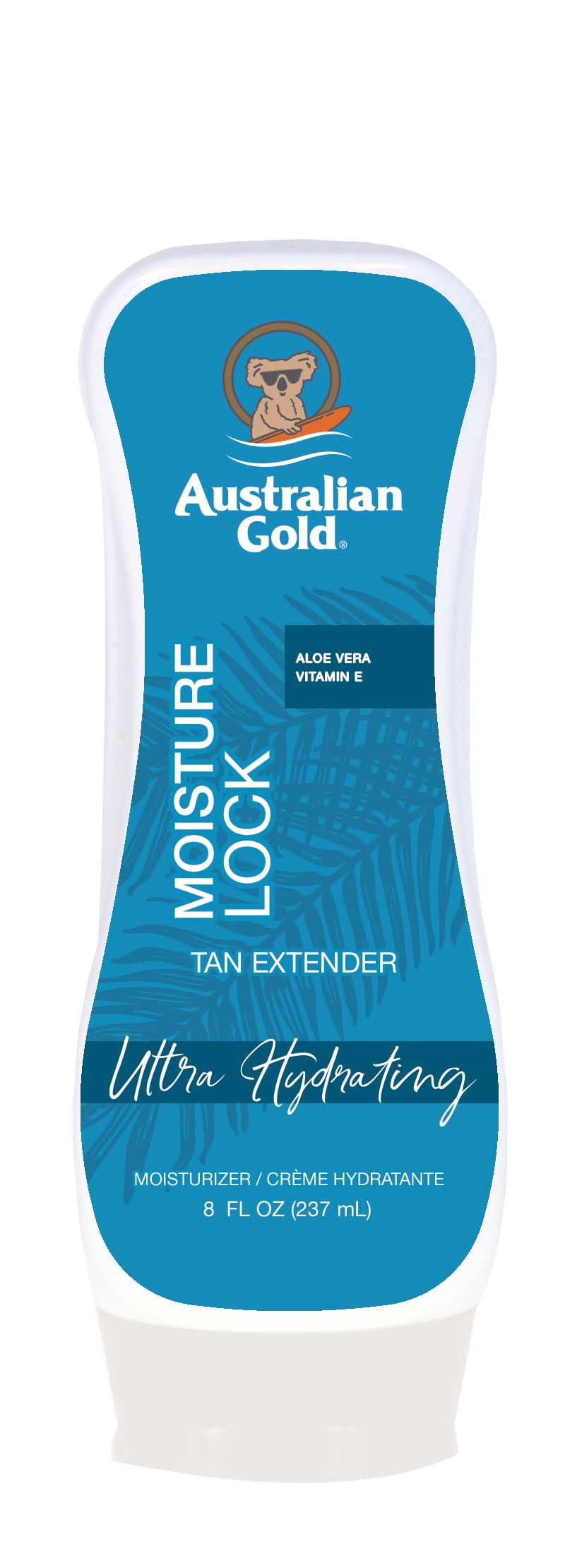 Extensor Australian Gold en botella para prolongar el bronceado con hidratación.