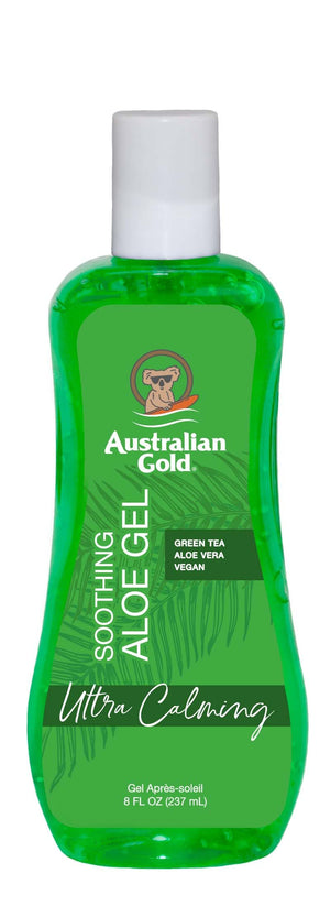 Australian Gold gel aloe calma la piel tras la exposición solar, alivio suave.
