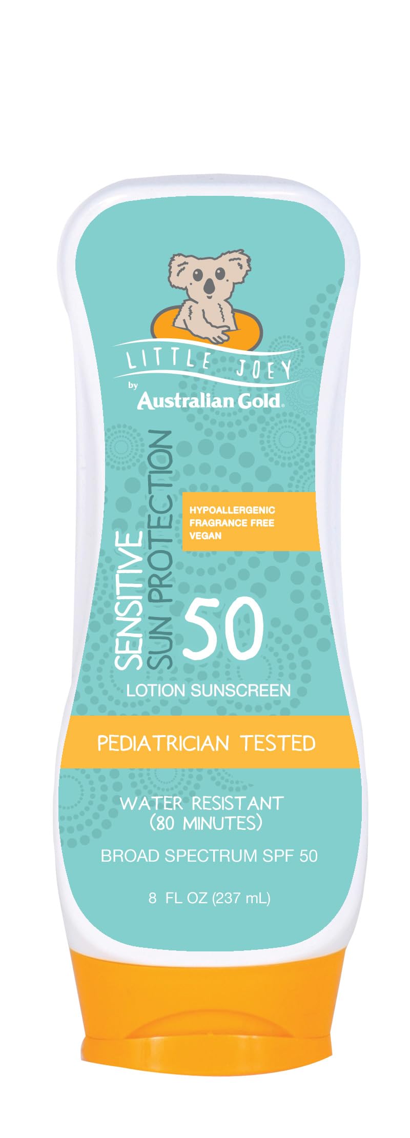 Australian Gold Little Joey loción solar SPF 50 en botella, protección para niños.