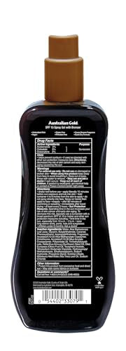 Aplicación del Spray Gel Bronzer de Australian Gold para un bronceado rápido.