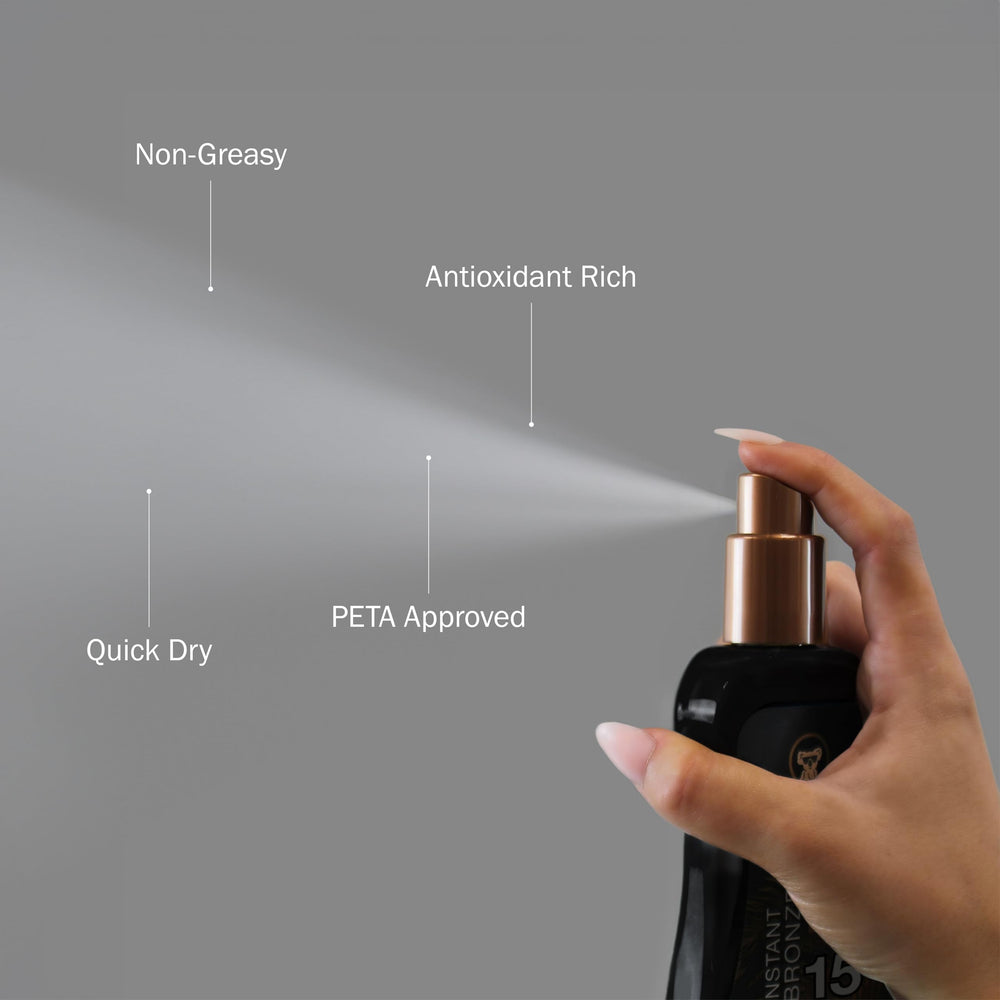 Protección de amplio espectro con Australian Gold SPF 15 Spray Gel Bronzer.