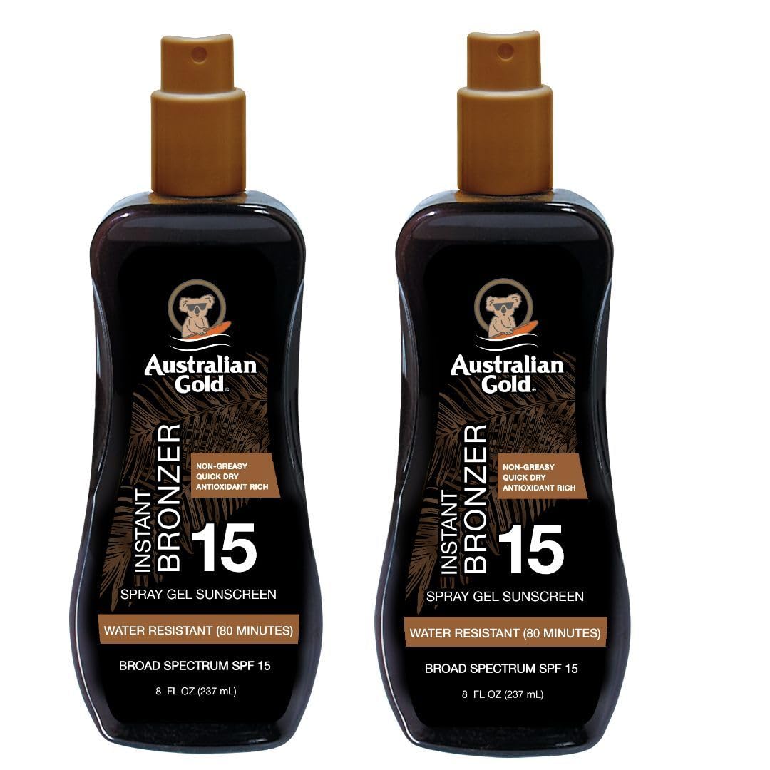 Australian Gold SPF 15 Spray Gel Bronzer en spray, bronceado inmediato y ligero.