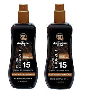 Australian Gold SPF 15 Spray Gel Bronzer en spray, bronceado inmediato y ligero.