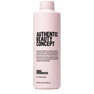 Acondicionador Glow de Authentic Beauty Concept en botella, cuidado suave para cabello teñido.