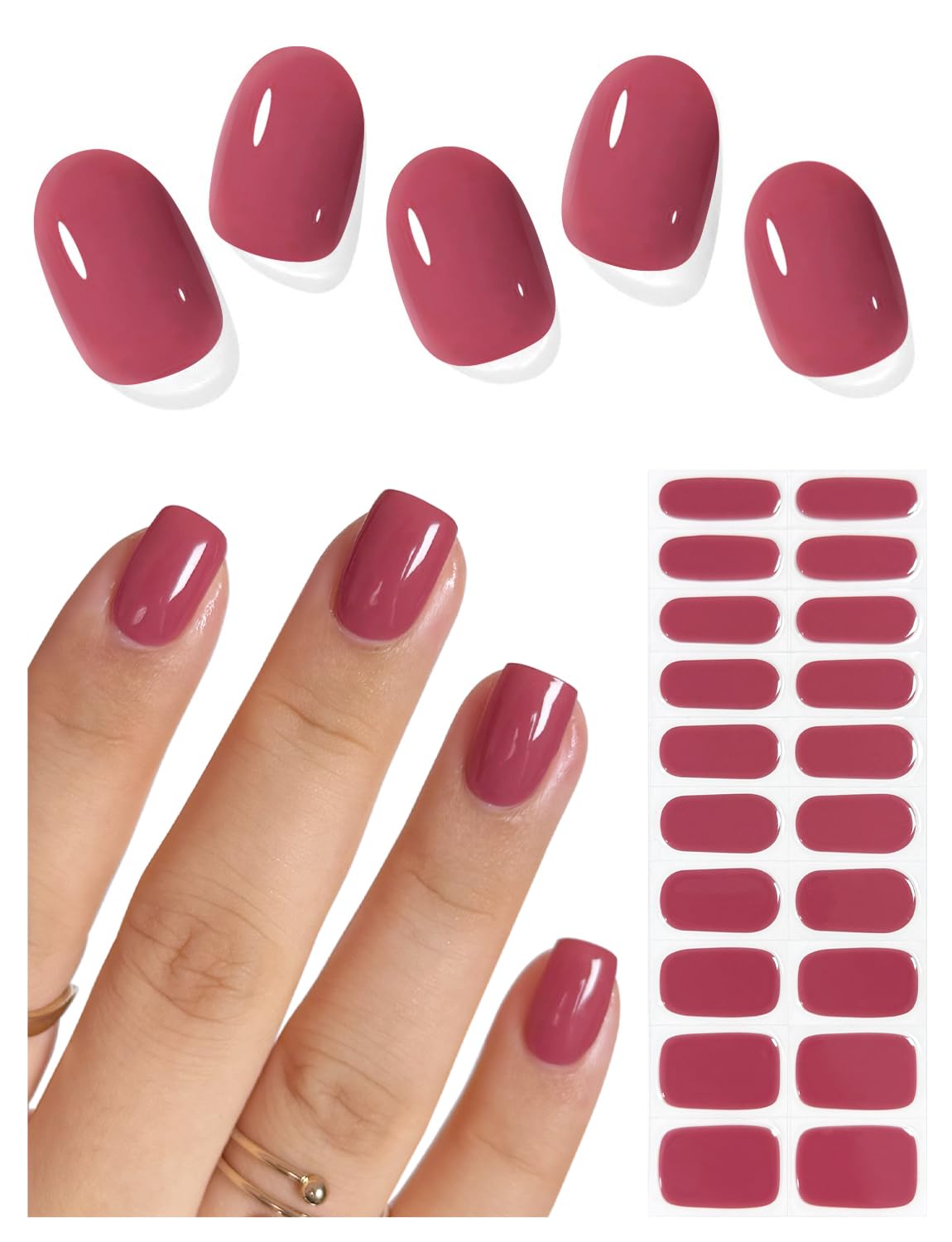 AutyaMee parches de gel semicurados en rosa seco rojo para uñas duraderas