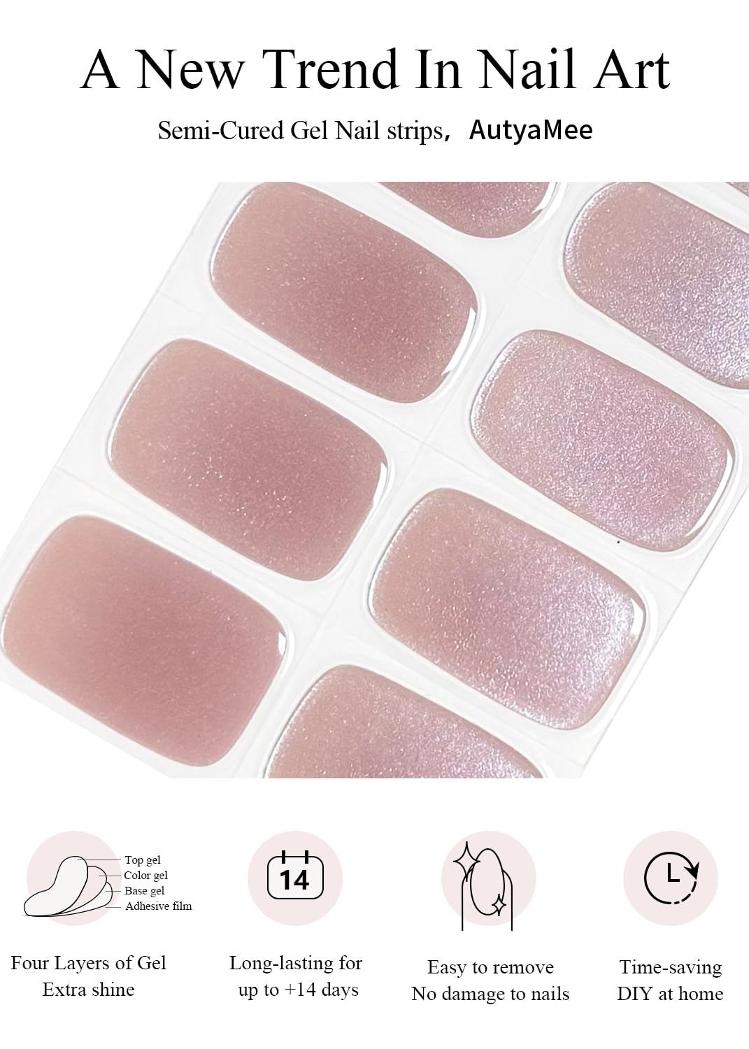 AutyaMee paquete de 20 tiras de gel para uñas, aplicación rápida.