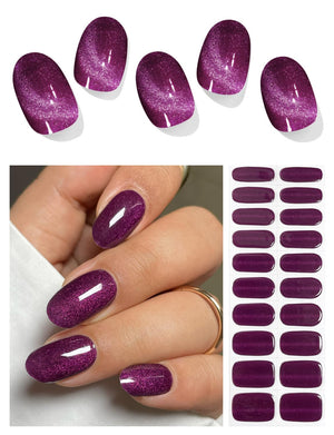 AutyaMee tiras gel Deep Plum Cat Eye, 20 unidades para manicura profesional