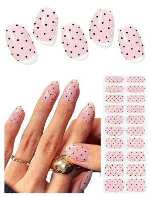 AutyaMee tiras gel semicuradas con puntos negros para acabado duradero en uñas.