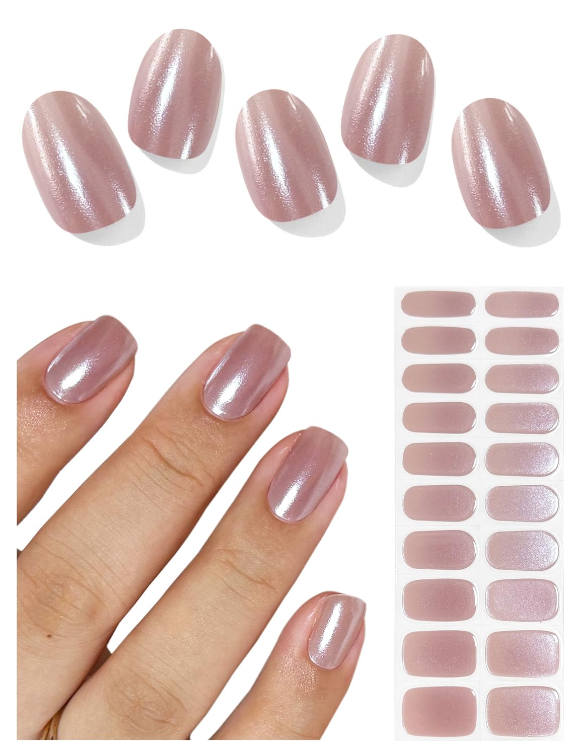 AutyaMee tiras uñas gel semicuradas con efecto cromado lotus raíz para acabado duradero.