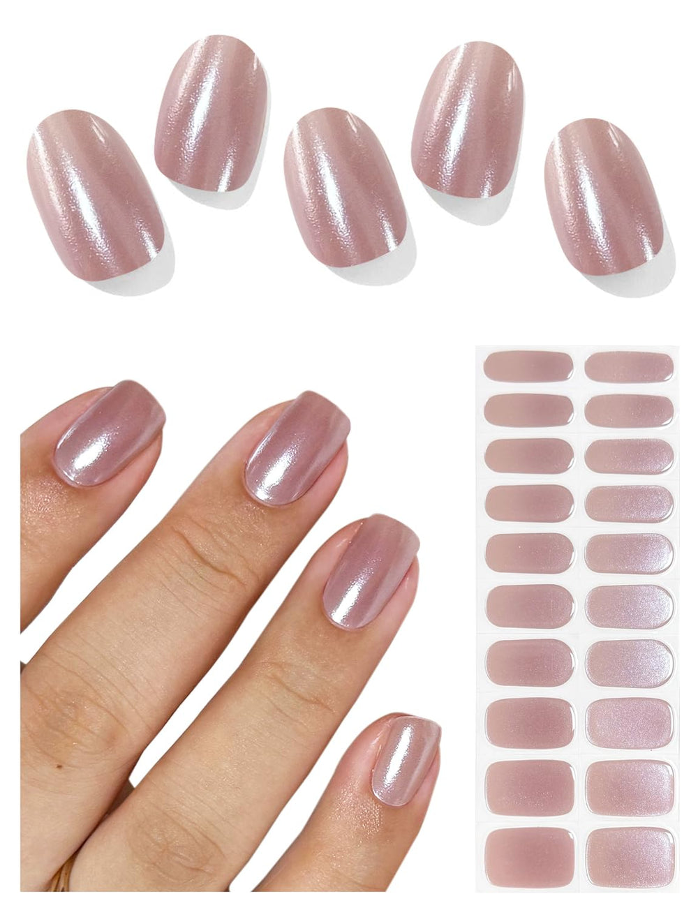 AutyaMee tiras uñas gel semicuradas con efecto cromado lotus raíz para acabado duradero.