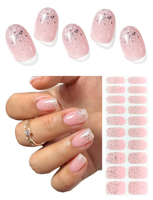 AutyaMee tiras gel semicurado con brillo blanco para uñas elegantes