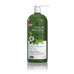 Avalon Organics Condicionador Tea Tree en botella, cuidado del cuero cabelludo y cabello suave.