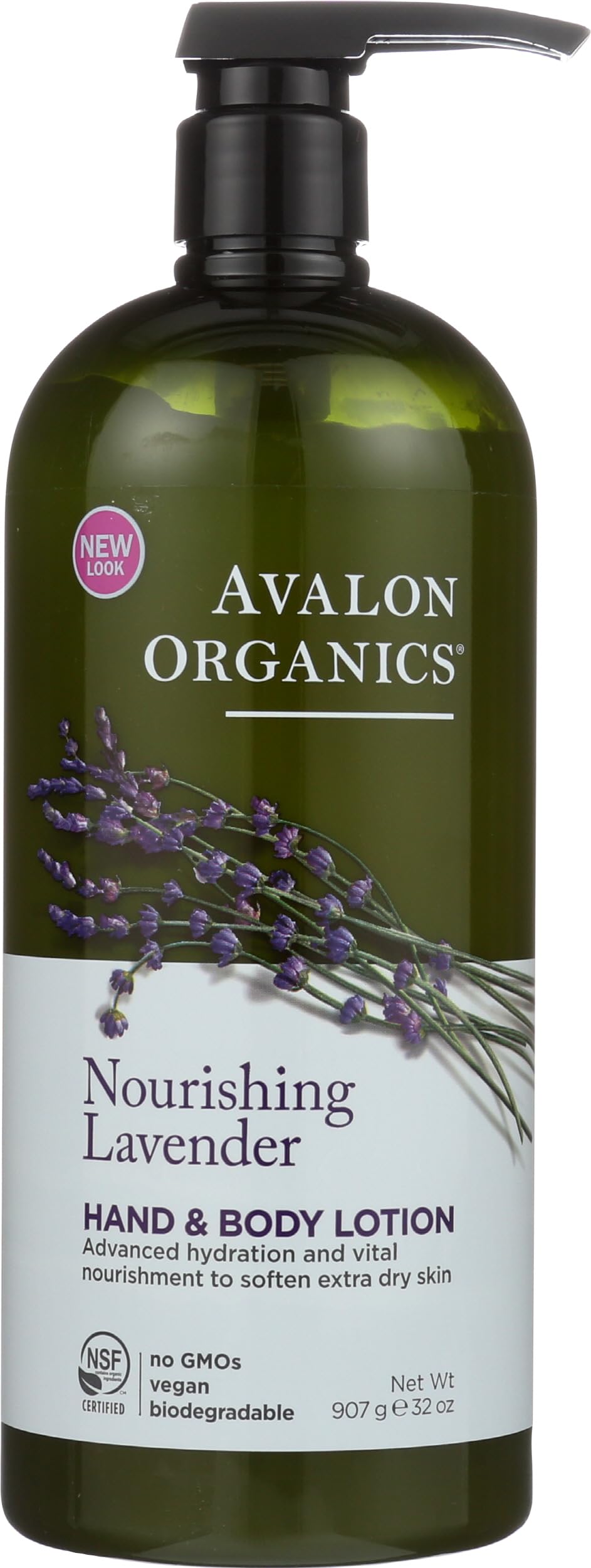 Avalon Organics loción lavanda, botella 32 onzas, hidratación profunda para manos y cuerpo.