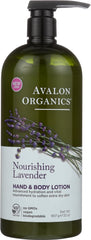 Avalon Organics loción lavanda, botella 32 onzas, hidratación profunda para manos y cuerpo.
