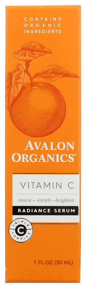Avalon Organics Radiance Serum con vitamina C en botella de 1 onza para brillo diario.