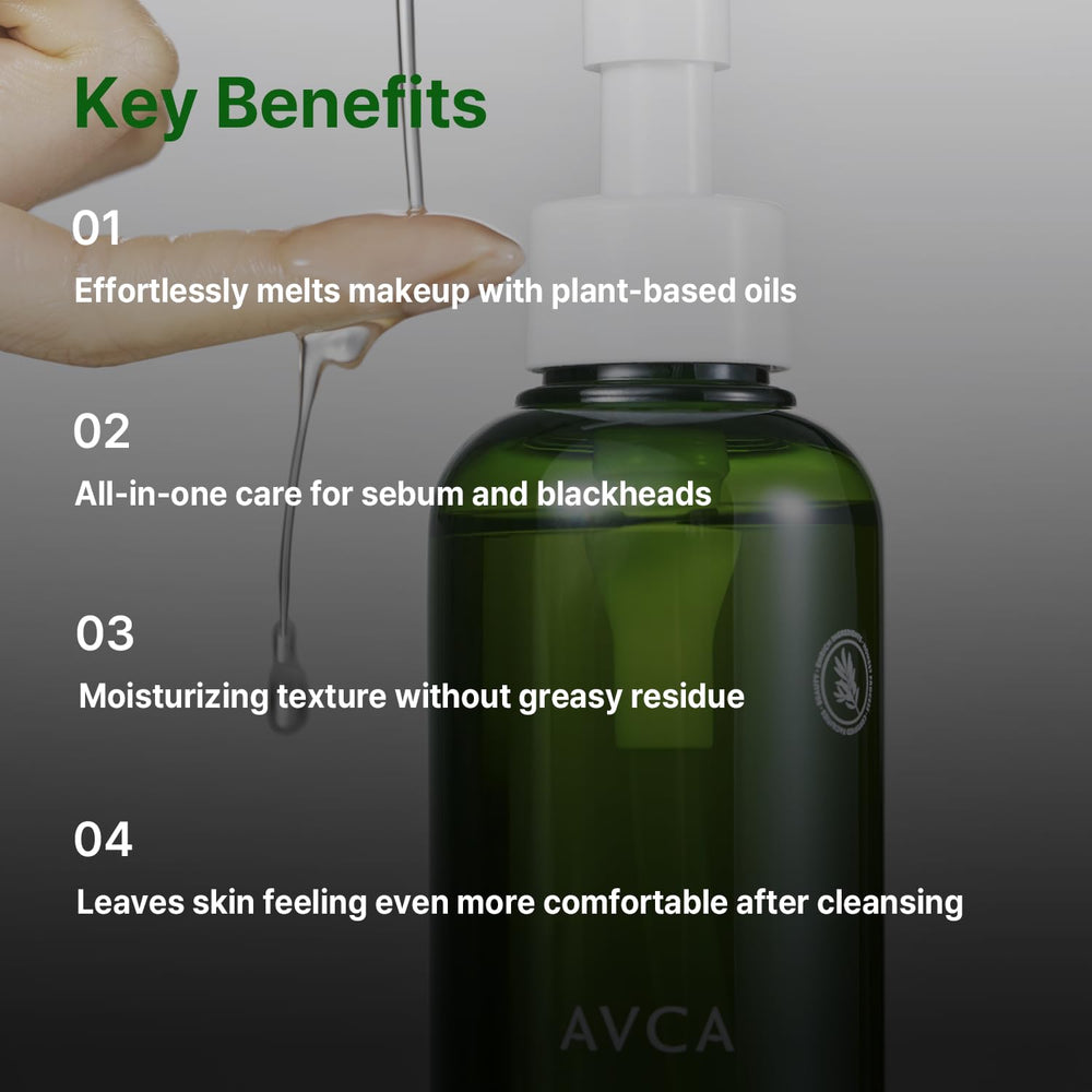 AVCA Aceite Limpiador Verde Hierbas: aplicación suave que disuelve maquillaje y prepara la piel.