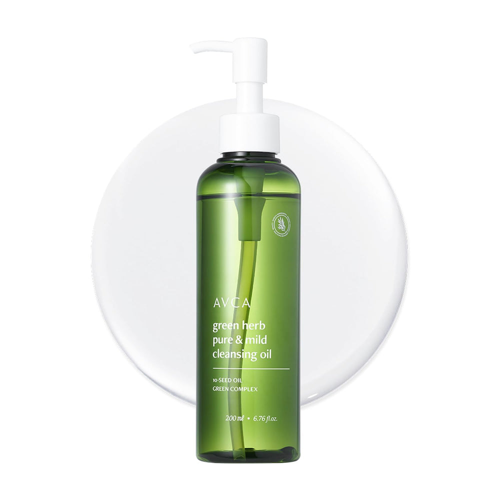 AVCA Aceite Limpiador Verde Hierbas: botella elegante para desmaquillar sin grasa.