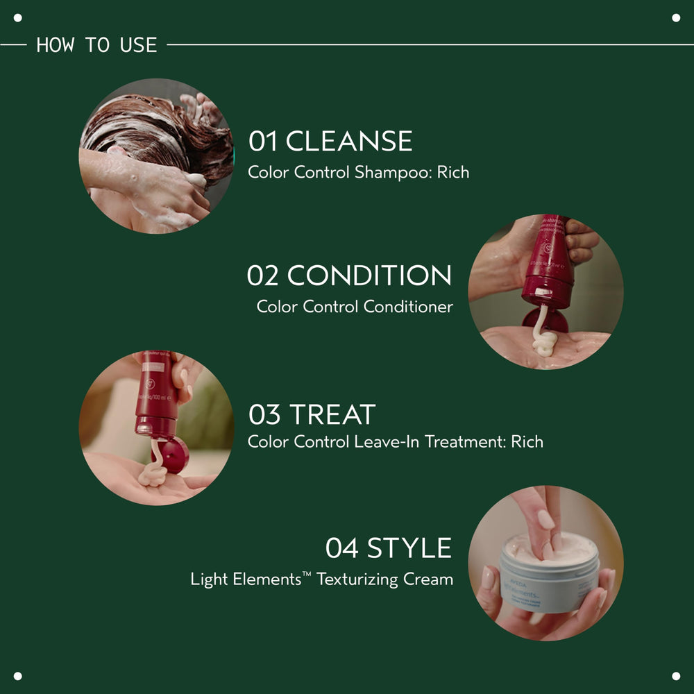 Aveda Color Control Rich Shampoo aporta brillo suave y natural.