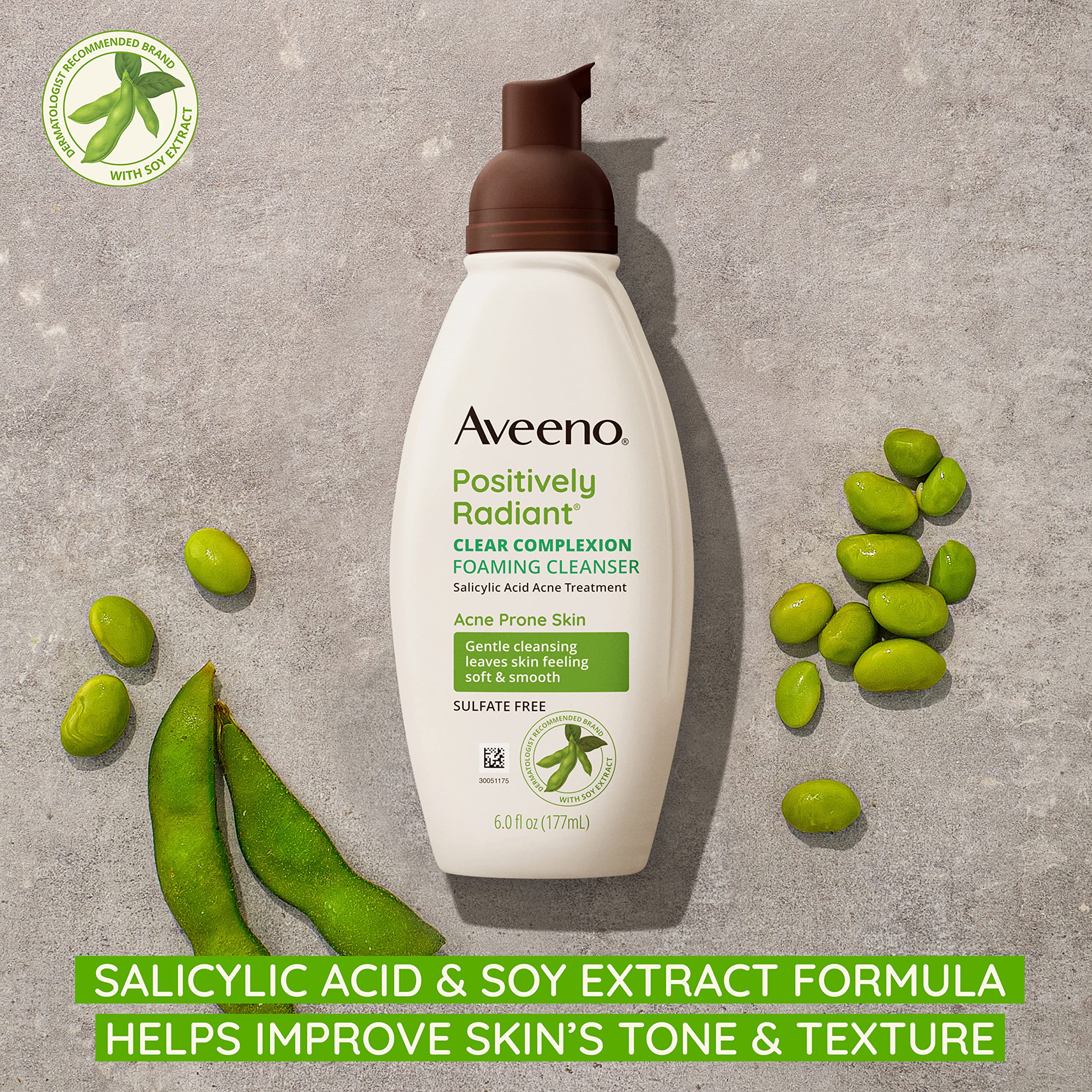 Aveeno etiqueta destaca ácido salicílico para imperfecciones suaves.