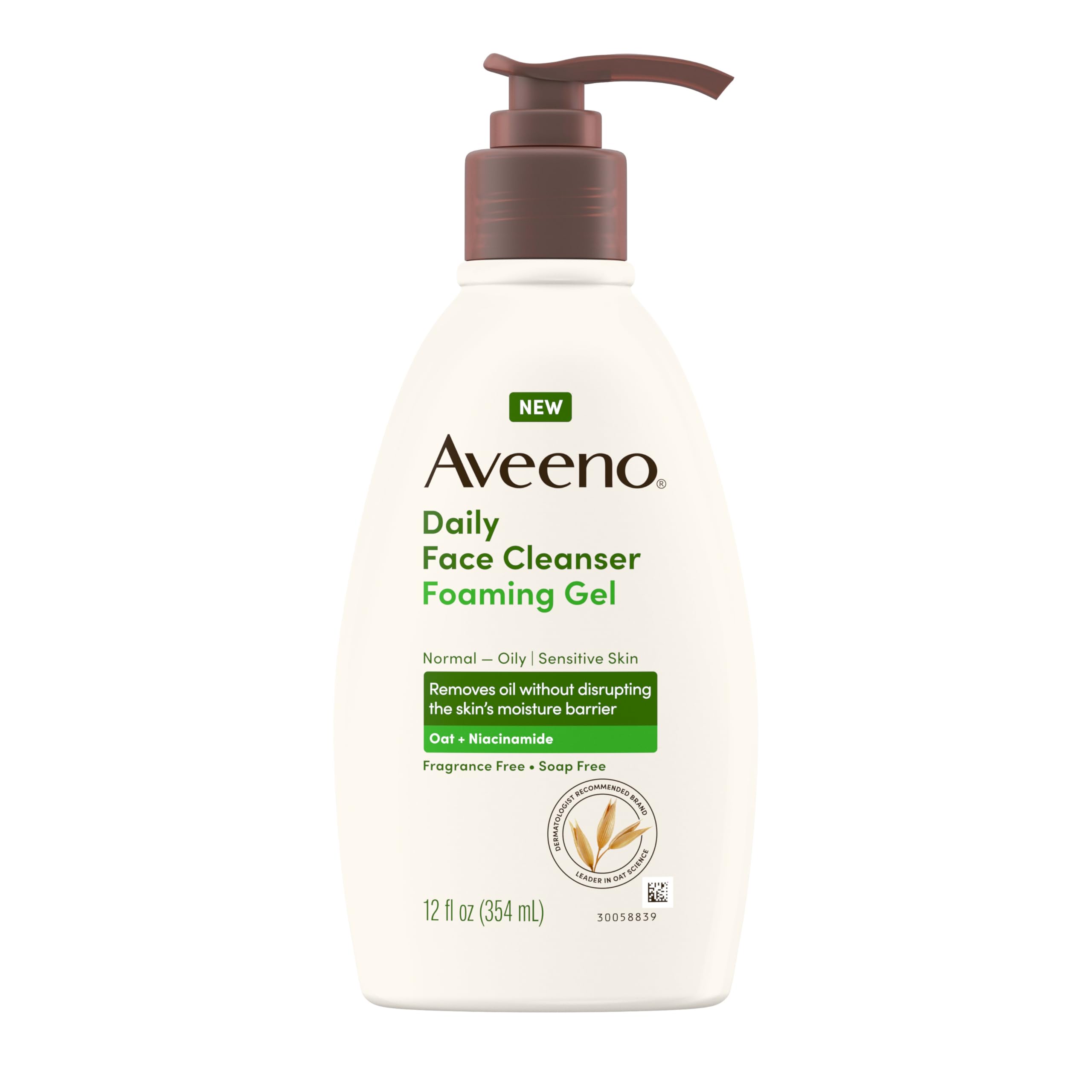 Aveeno limpia la piel con espuma suave para uso diario.