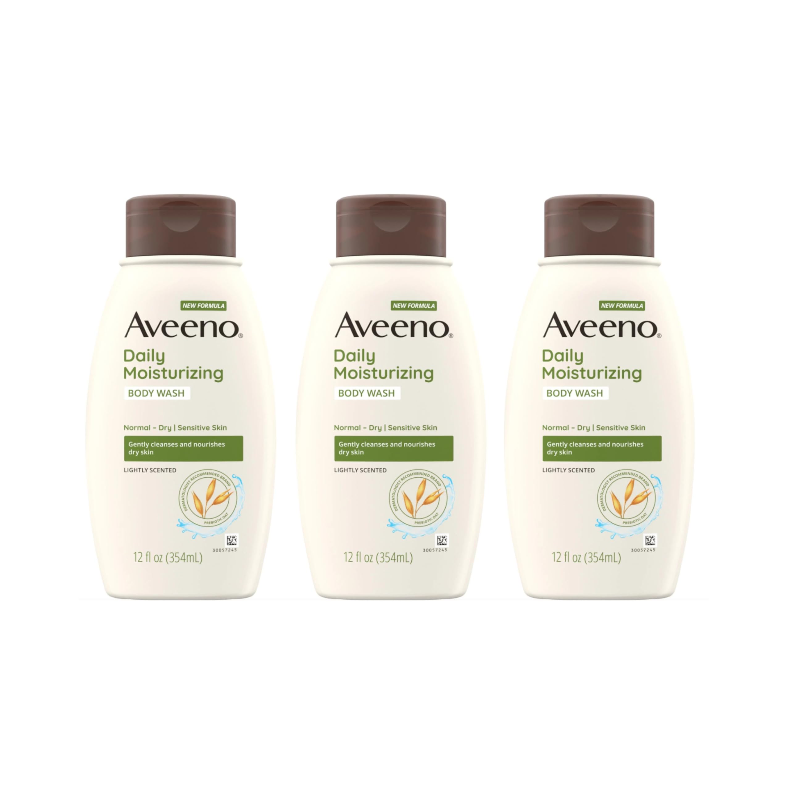 Aveeno Pack de 3 botellas de ducha hidratante para uso diario, piel suave.