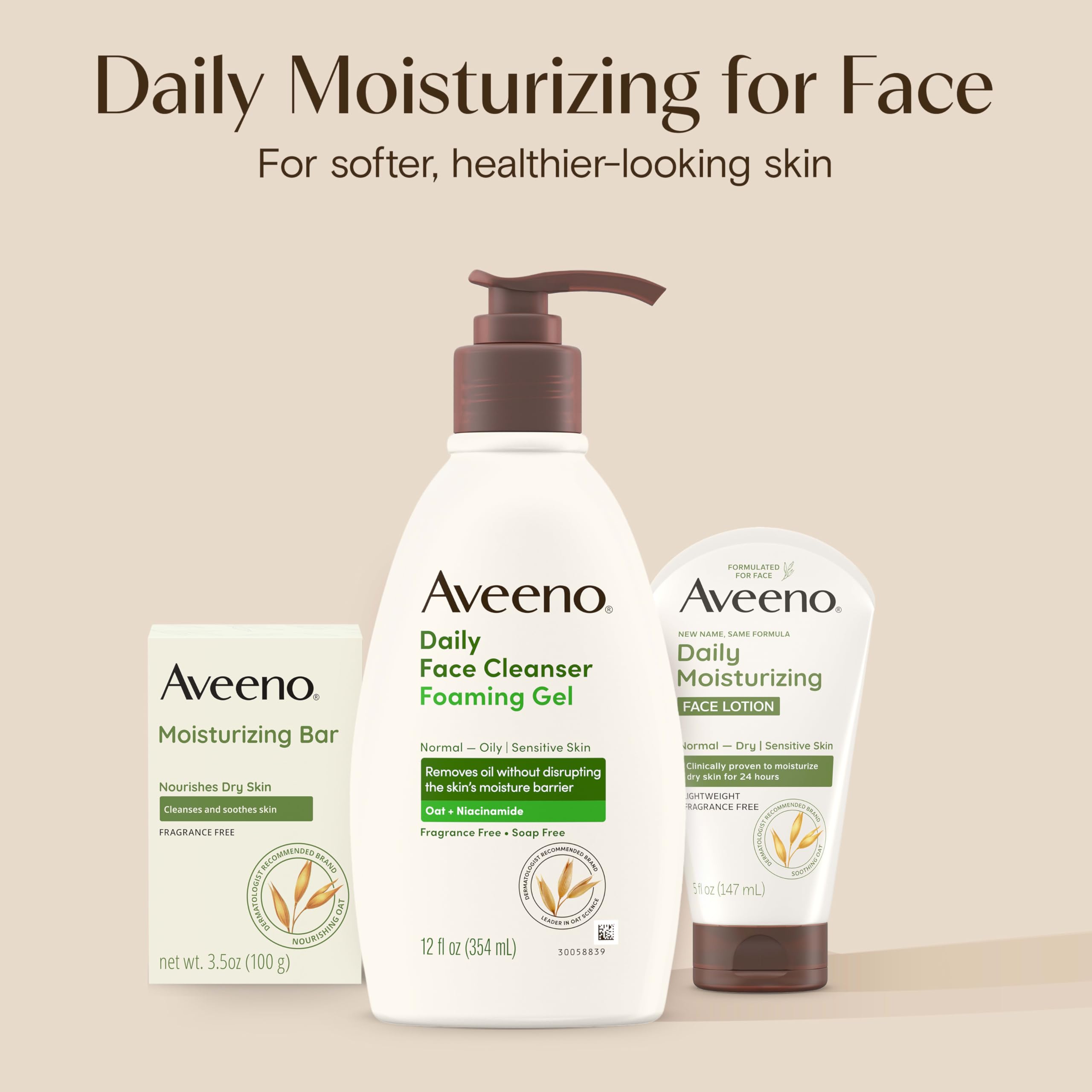 Aveeno recomendado por dermatólogos para limpieza diaria.