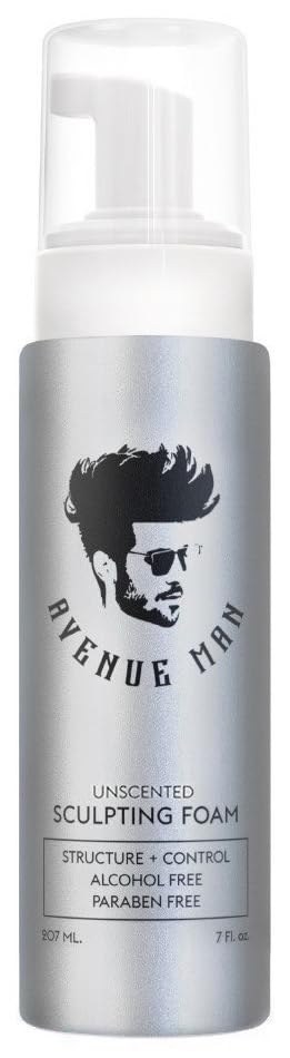 Avenue Man espuma-modeladora sin fragancia, envase 7 oz, volumen ligero para el cabello.