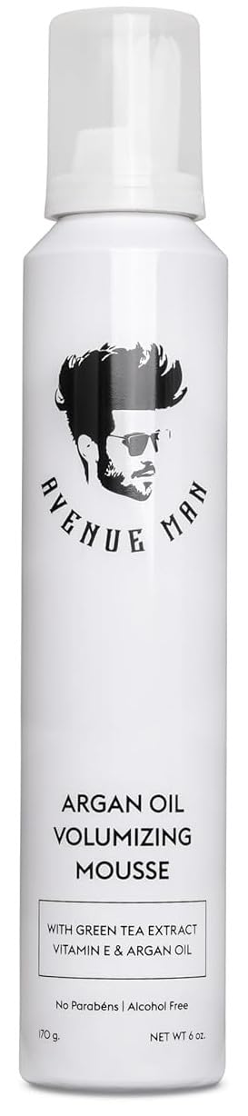 Avenue Man Mousse Argán en botella: volumen ligero para cabello fino.