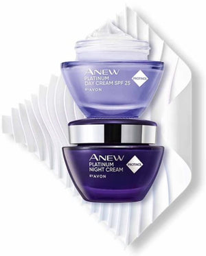 AVON Anew Platinum día crema: dos frascos para hidratación diaria.