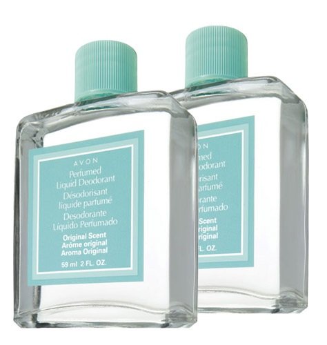 AVON Desodorante líquido perfumado en botella, aroma floral suave y protección diaria.