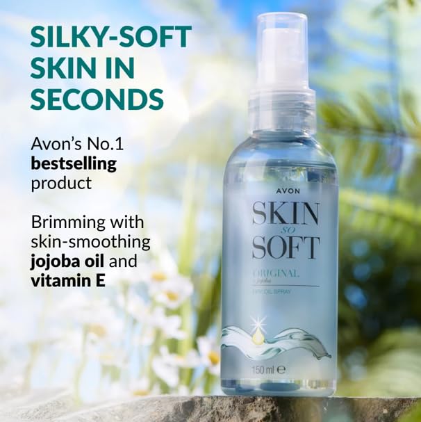 AVON Skin So Soft Original Dry Oil Spray, aceite de jojoba que nutre naturalmente la piel.