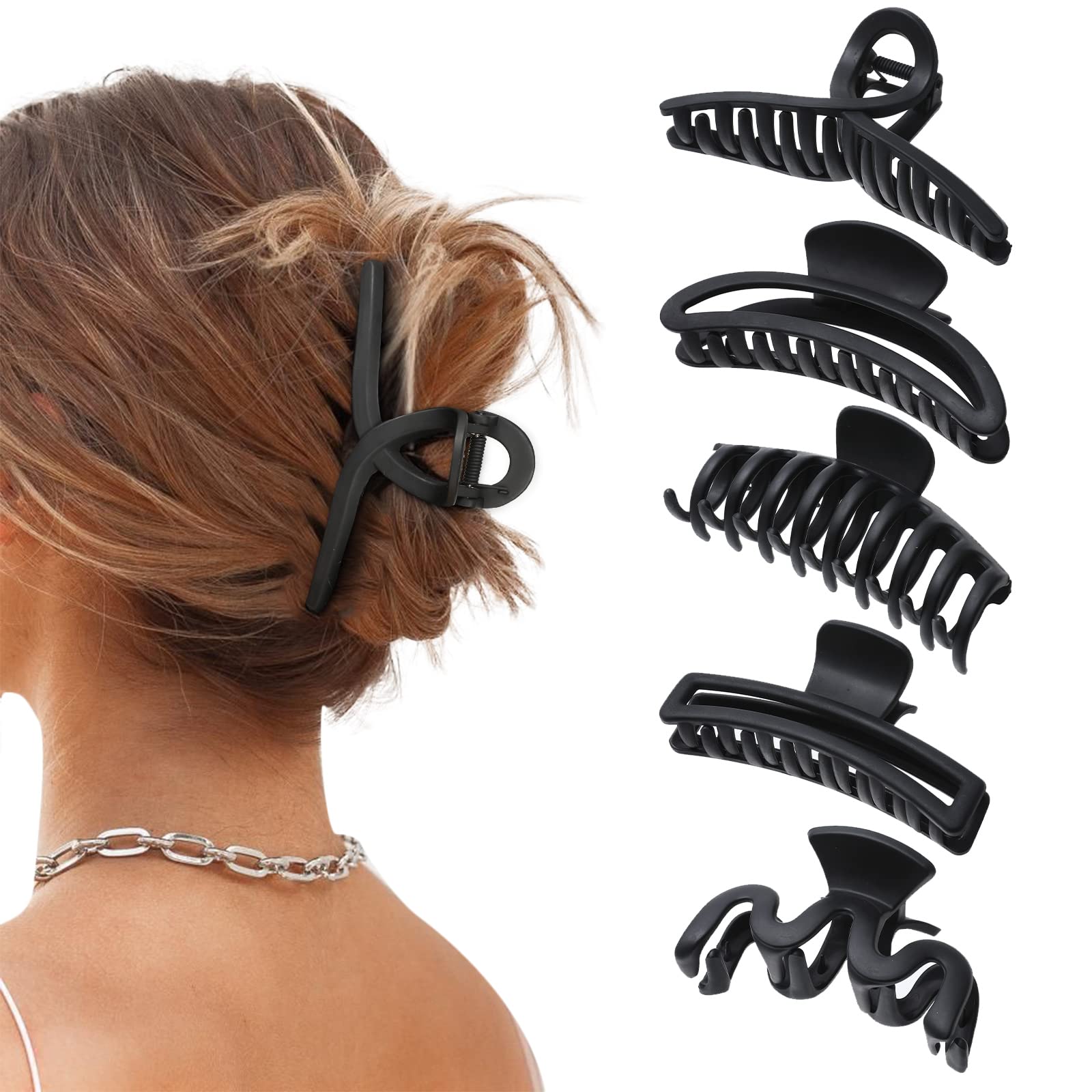 AWAYTR pinza garra grande negro mate para cabello grueso ofrece sujeción segura