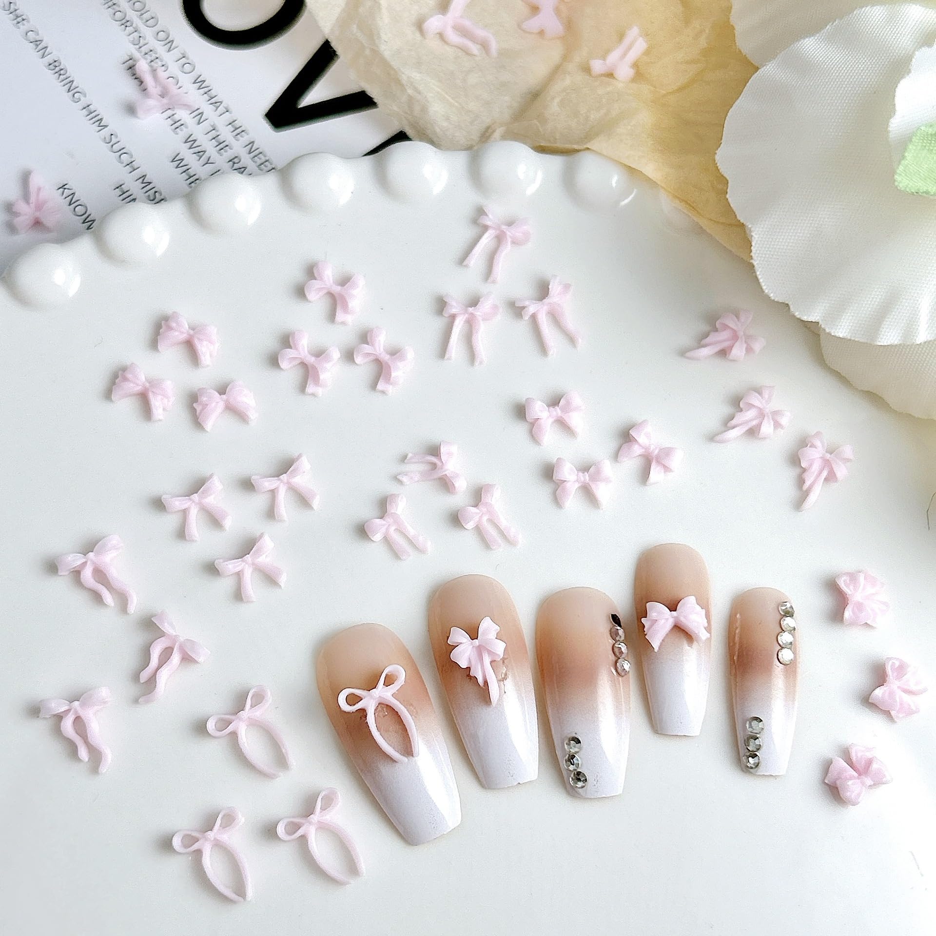 AWDSLUY adorno de resina 3D lazo rosa para uñas con brillo